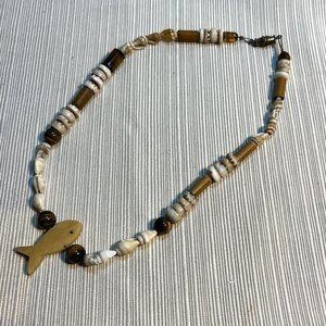 Vintage Scrimshaw Fish and Tiger Eye and shell Beads
